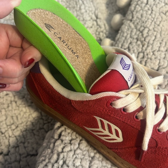 Cariuma Red suede Sneakers with White Accents - Picture 6 of 9